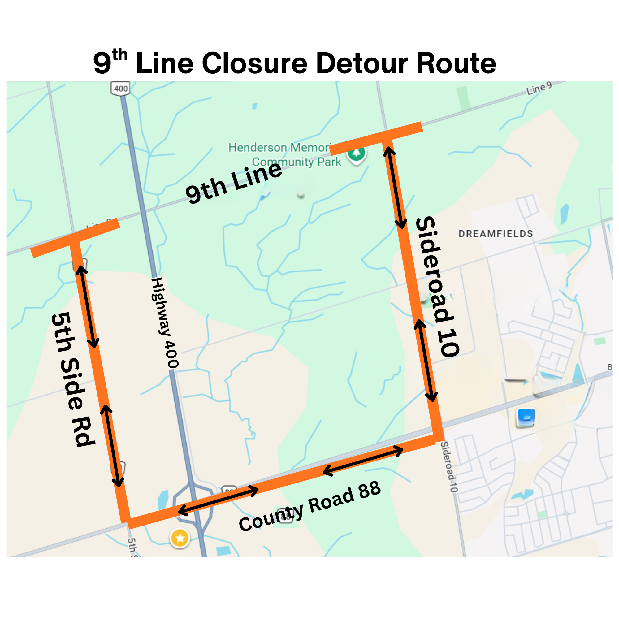 9th line closure detour route map